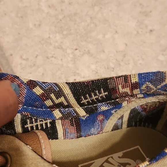 Vans Green Khaki Canvas & Leather Shoes w/ Printed Interior M 8.5 W 10 - Picture 8 of 8